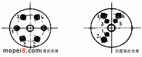 摩托車點火開關底座上觸點布局的單圓周與雙圓周式布局